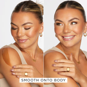 tarte model applying drops to cheekbone for buildable sun-kissed radiance benefit