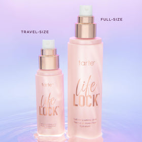 tarte Life Lock tucked in a travel bag showing portable, on-the-go refresh capability