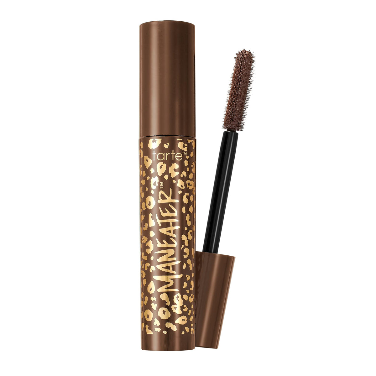 tarte maneater mascara front view showing tube and brown shade benefit dramatic look