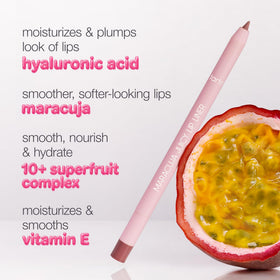 tarte model wearing mauve liner and lipstick showing defined, hydrated lips