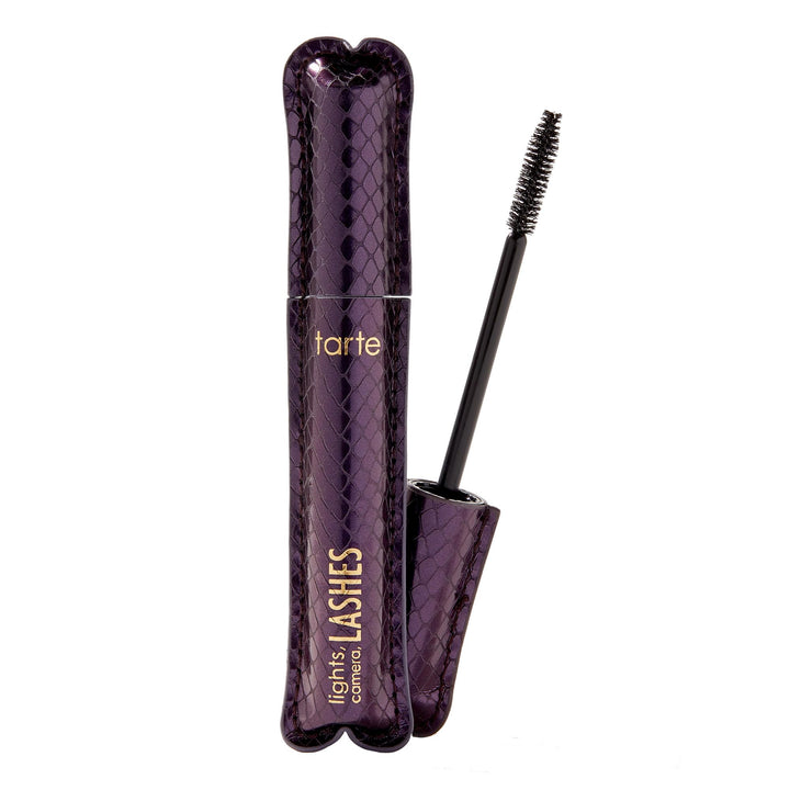 tarte lights, camera, lashes front packaging showing full-size tube and logo for immediate recognition and shelf appeal