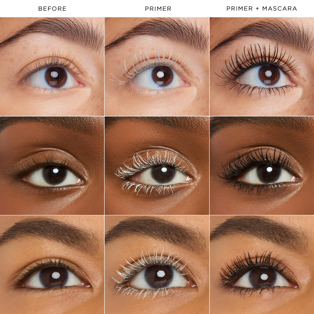 tarte before and after primed lashes, highlights fuller length and volume