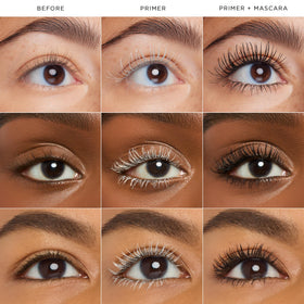 tarte before and after primed lashes, highlights fuller length and volume