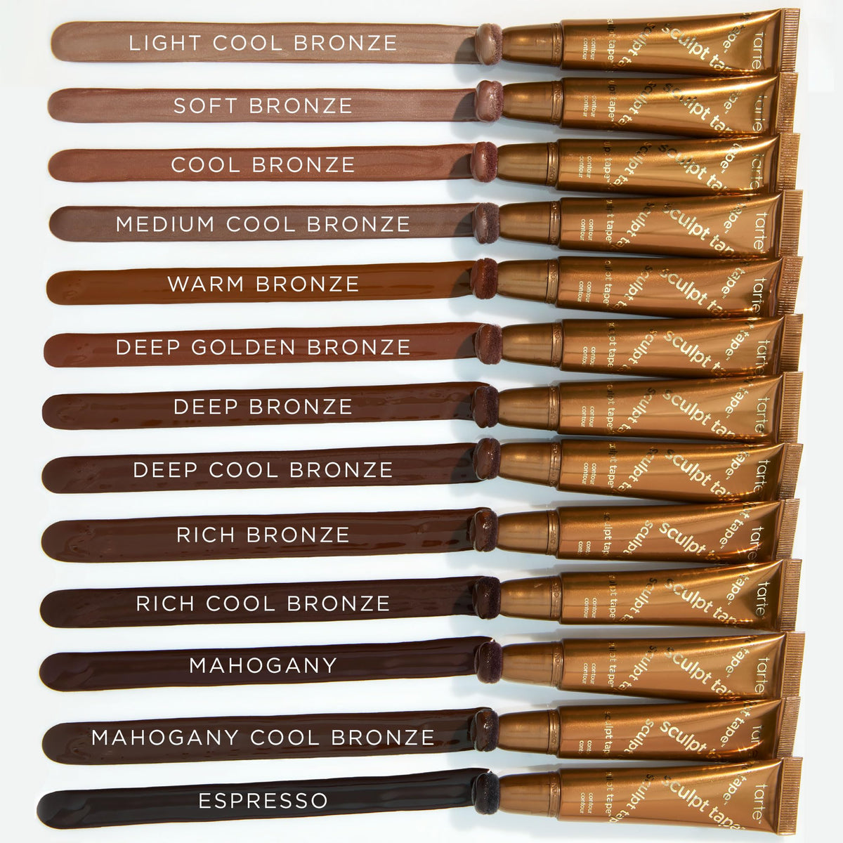 tarte creamy swatches on arm showing blendable, buildable bronzing shades