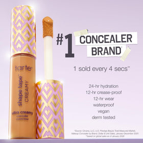 tarte concealer size comparison next to coin shows compact travel-friendly benefit