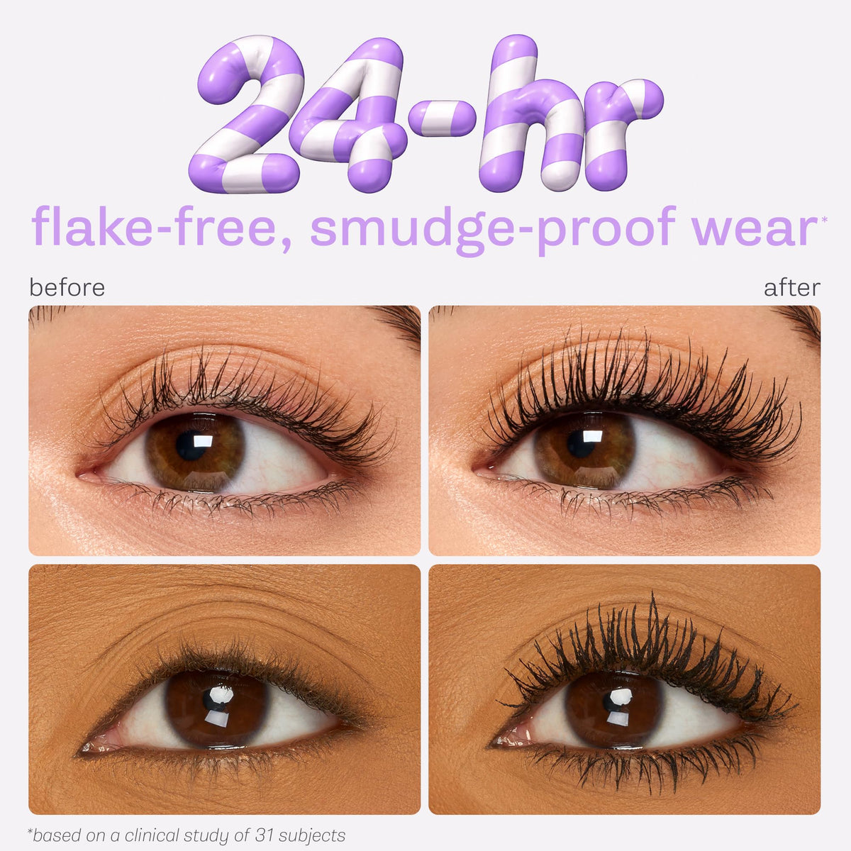 tarte before and after lashes demonstrating lengthening and volumizing benefit