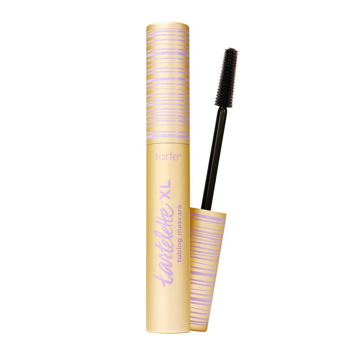tarte front packaging shows sleek tube and bold black shade benefit: gift-ready presentation