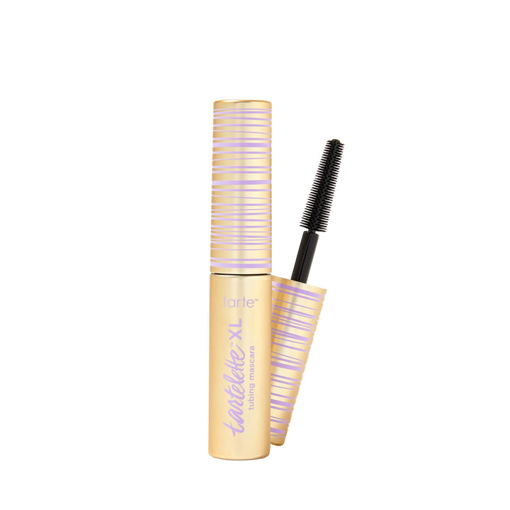 tarte front packaging showing travel-size mascara and award badge, highlights portability