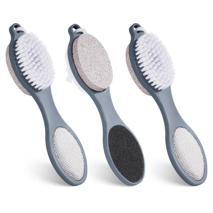 TaShow front view of 4-in-1 foot brush showing all faces and handle for versatile care