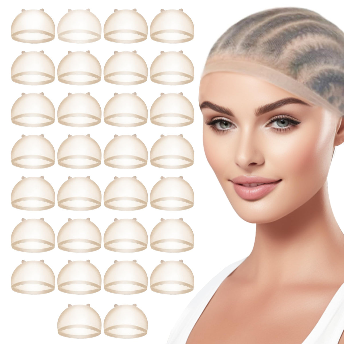 TaShow front packaging of 30 wig caps showing quantity and sealed bags, convenient storage