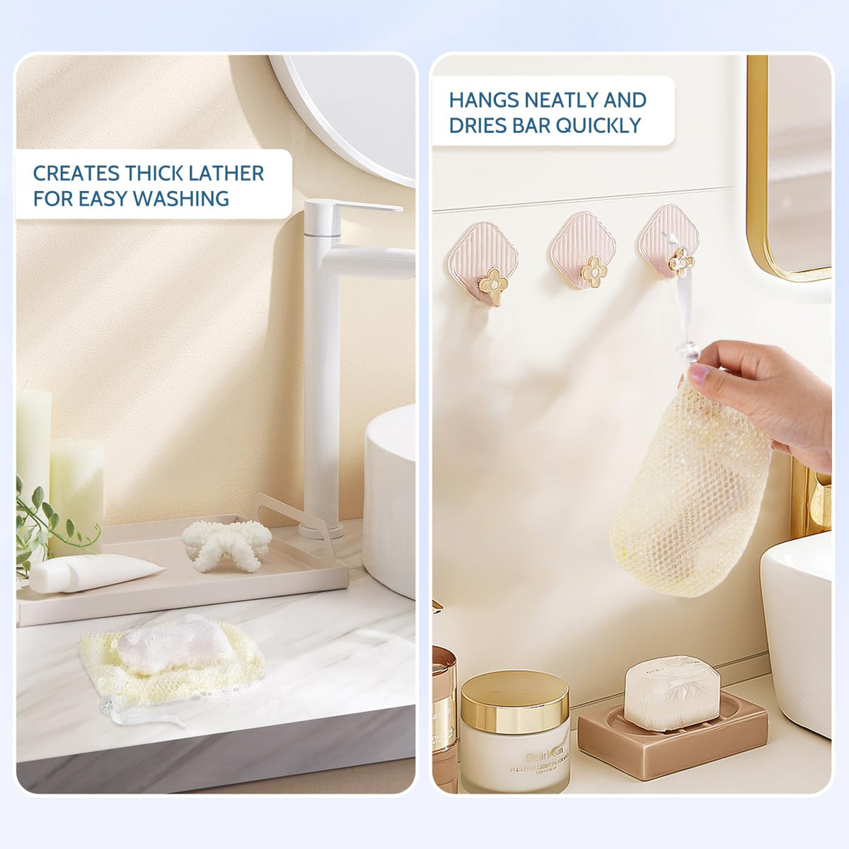 TaShow pouch beside a standard soap bar to illustrate 3.9 x 6 inch fit