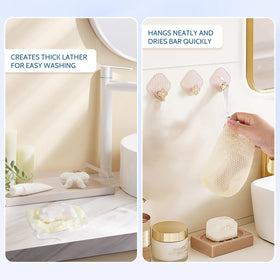 TaShow pouch beside a standard soap bar to illustrate 3.9 x 6 inch fit