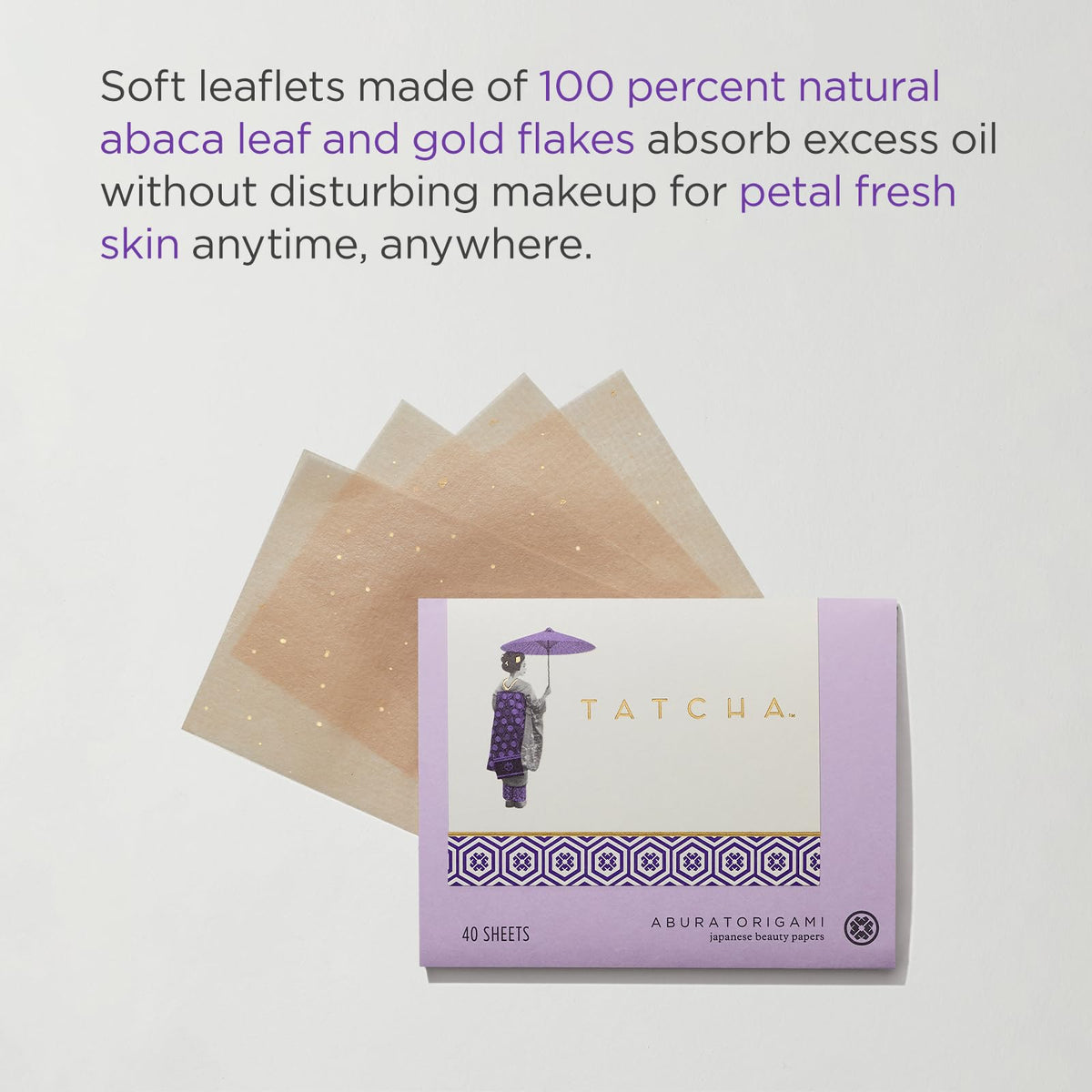 TATCHA closeup of single abaca sheet highlighting soft texture and gentle absorbency