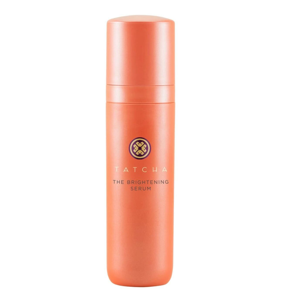 TATCHA front bottle view showing compact brightening serum packaging and shelf appeal