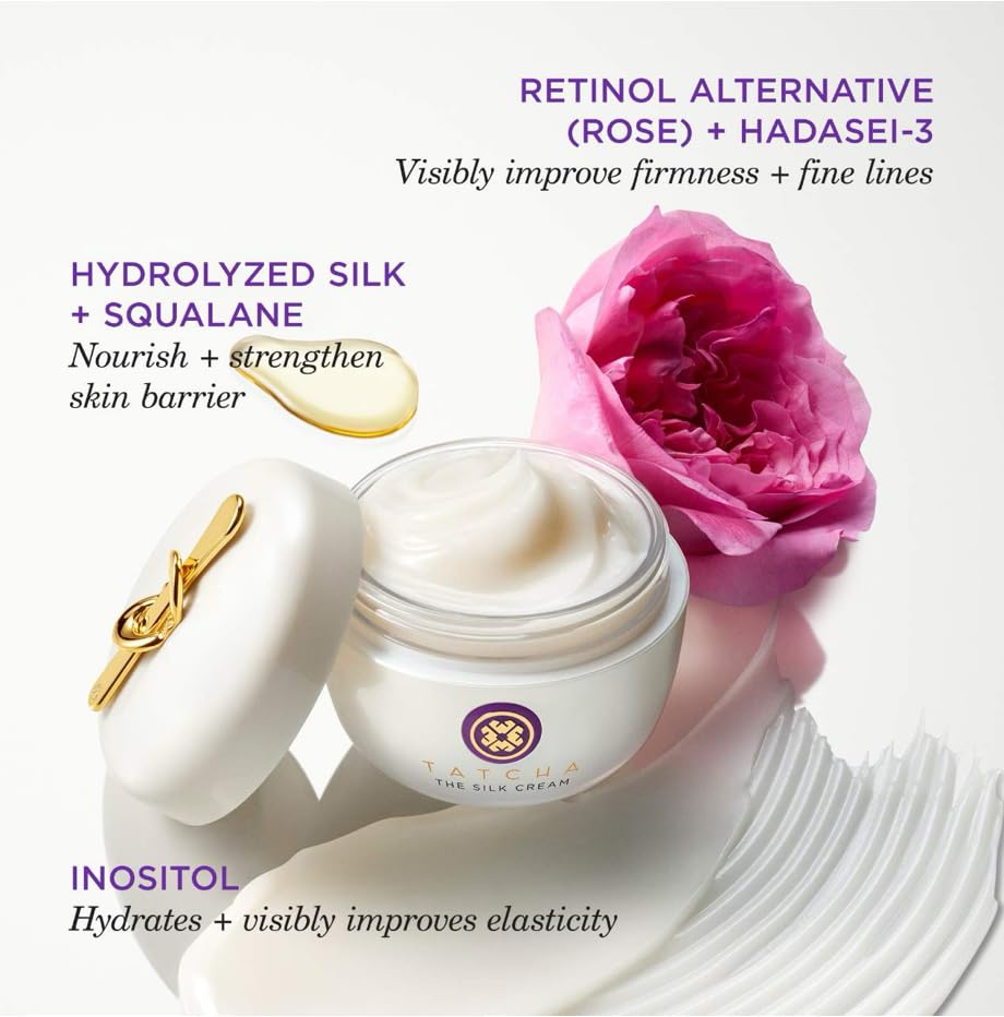 TATCHA cream label close-up emphasizing brand authenticity and ingredient clarity benefit