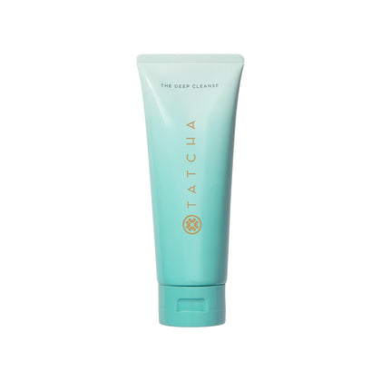TATCHA front bottle shot showing sleek cleanser packaging and clear branding, appealing presentation