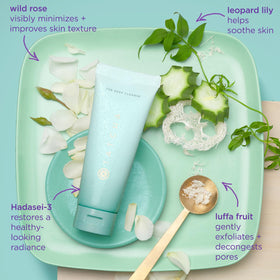 TATCHA 150 ml bottle beside everyday items showing scale and travel-friendly convenience benefit