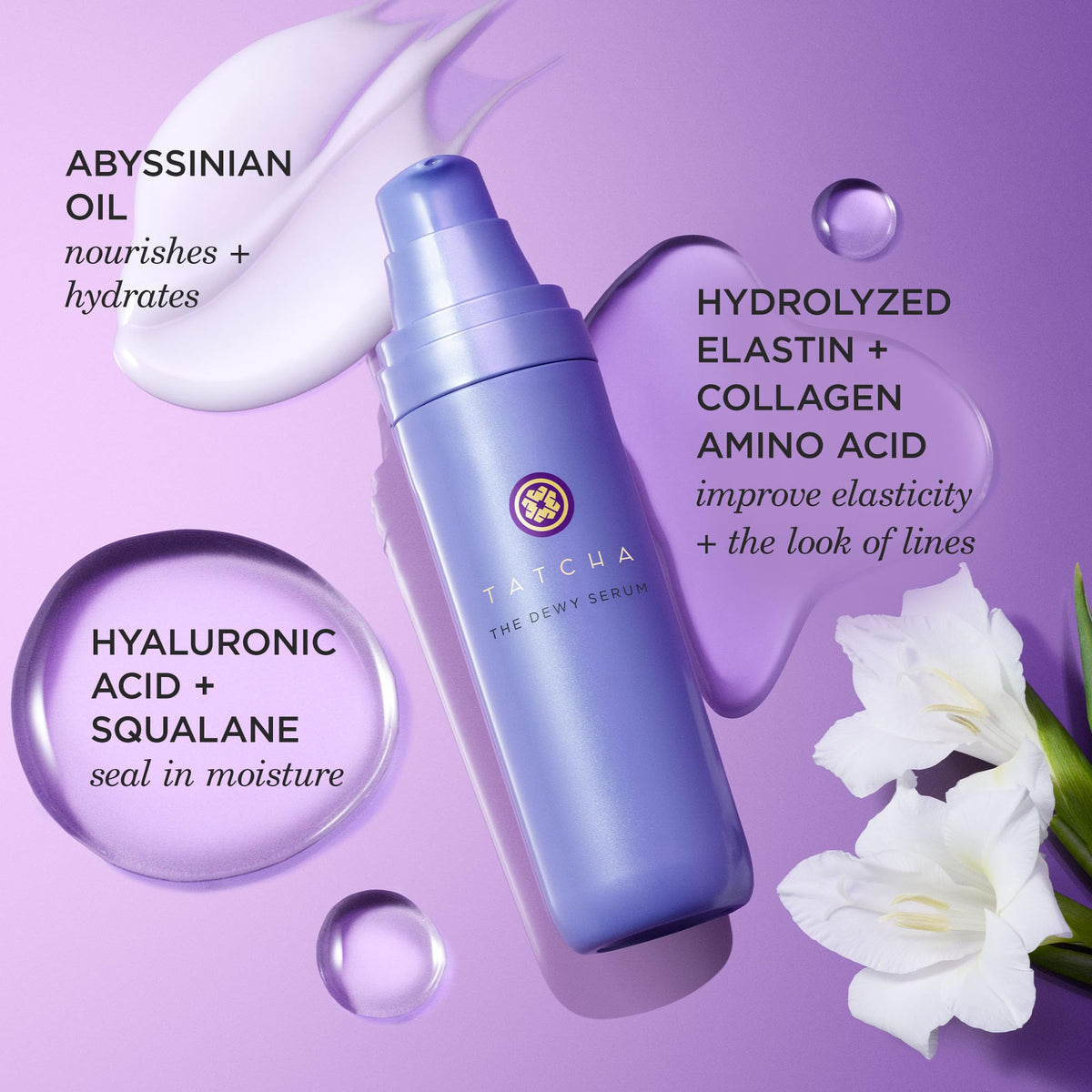 TATCHA fermented Japanese superfoods ingredients display, emphasizes gentle AHA benefits