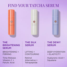 TATCHA serum held in hand for scale, illustrates compact size and travel-friendly benefit