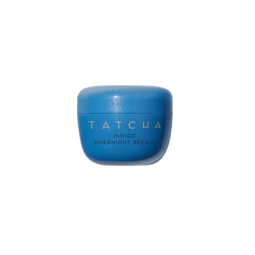 TATCHA indigo mini front packaging showing compact travel jar and calming benefits