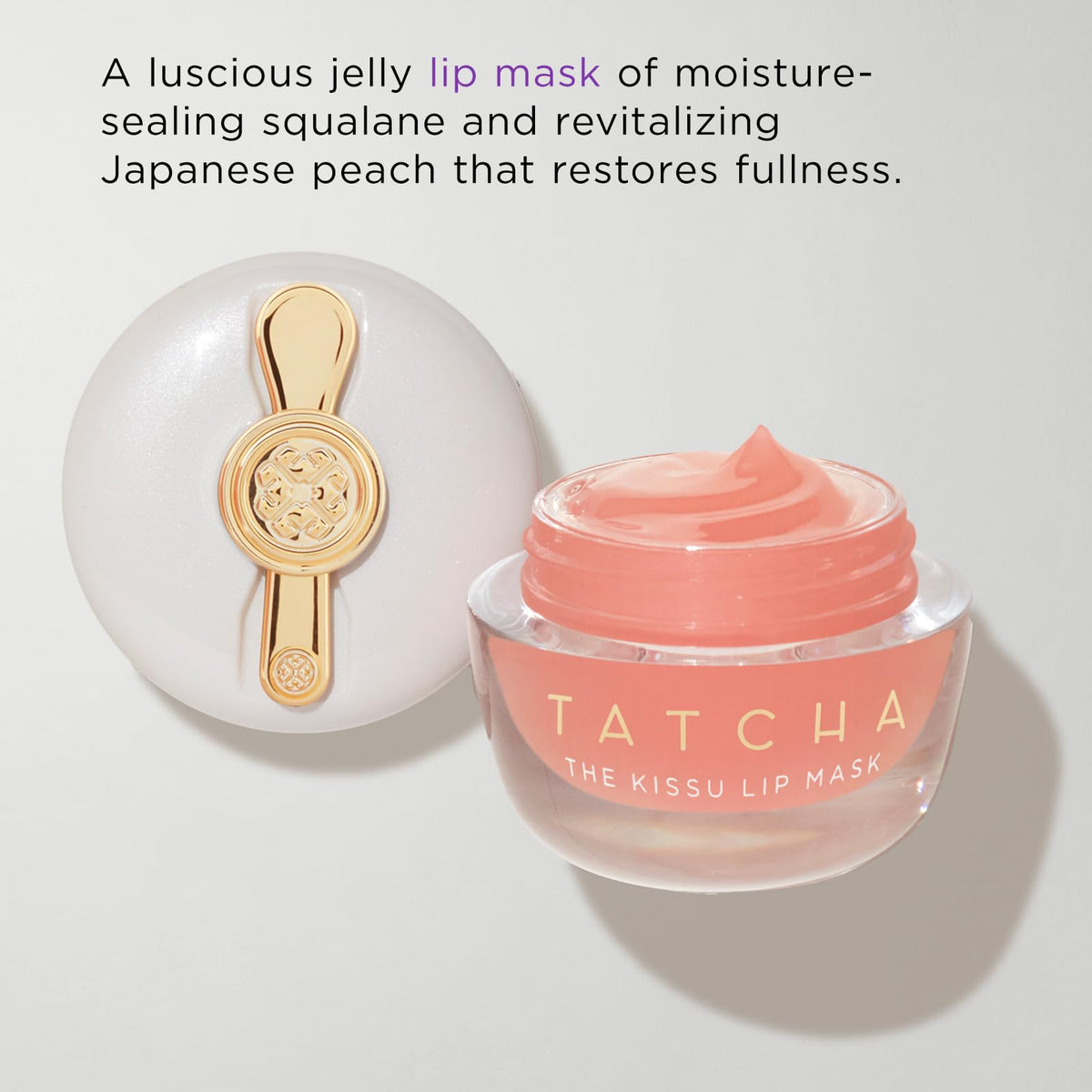 TATCHA Kissu lip mask application on fingertip demonstrating easy, melt-into-skin spread