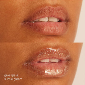 TATCHA The Kissu Gold Leaf worn on lips in lifestyle shot showing hydrated, luminous finish
