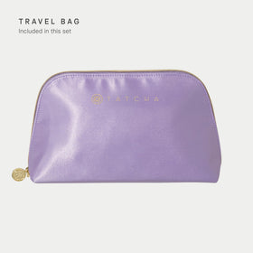 TATCHA kit inside carry-on luggage illustrating TSA-friendly convenience and space saving