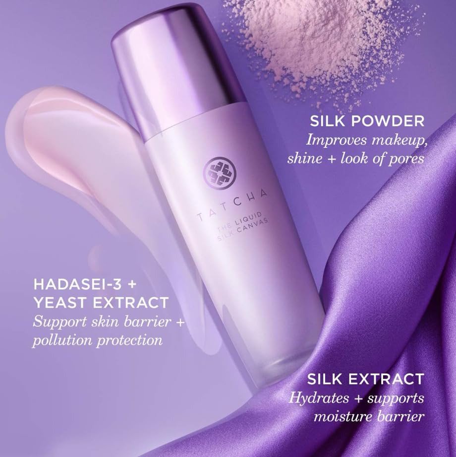 TATCHA primer tucked inside a makeup bag for convenient daily use