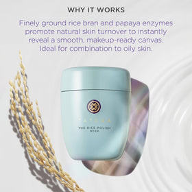 TATCHA close-up of finely ground rice bran granules for non-abrasive exfoliation