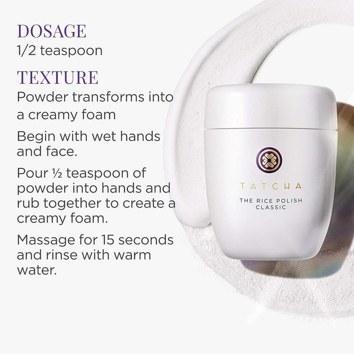 TATCHA rice bran ingredient styled with rice stalks highlighting natural origin