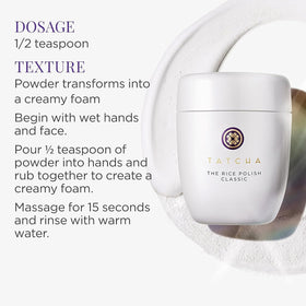TATCHA rice bran ingredient styled with rice stalks highlighting natural origin