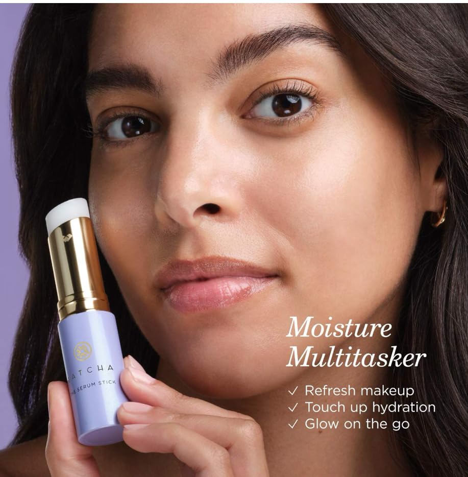 TATCHA serum stick texture closeup showing smooth squalane finish for instant softness