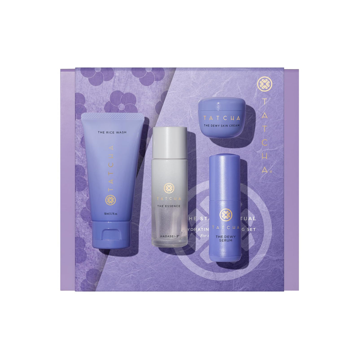TATCHA starter set front packaging shows contents and travel-ready convenience