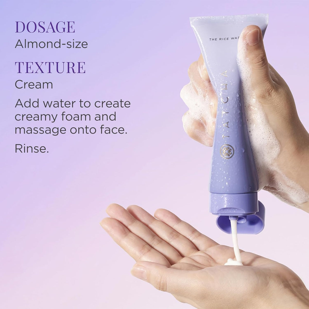 TATCHA tube beside a hand showing travel size and easy portability