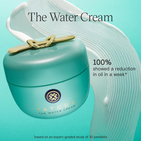 TATCHA jar open with cream visible to show oil-free formula and smooth finish
