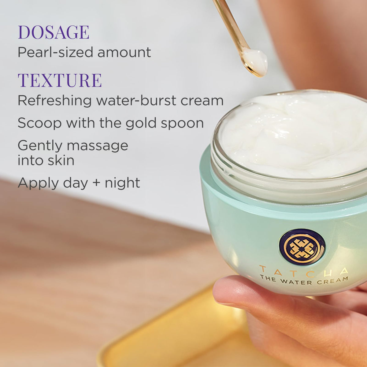 TATCHA jar on bathroom vanity lifestyle shot conveying daily routine simplicity