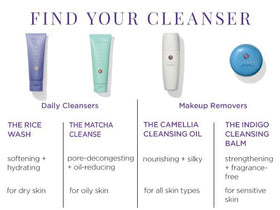 TATCHA bottle beside camellia flowers, emphasizes botanical nourishment