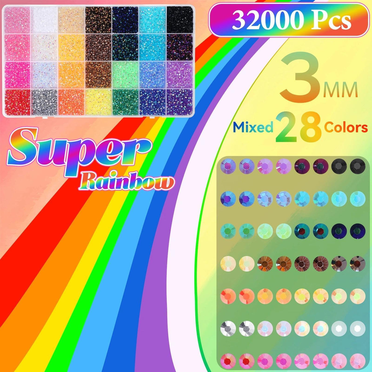Tatiwoo 28-compartment storage grid open with sorted colorful rhinestones for convenience