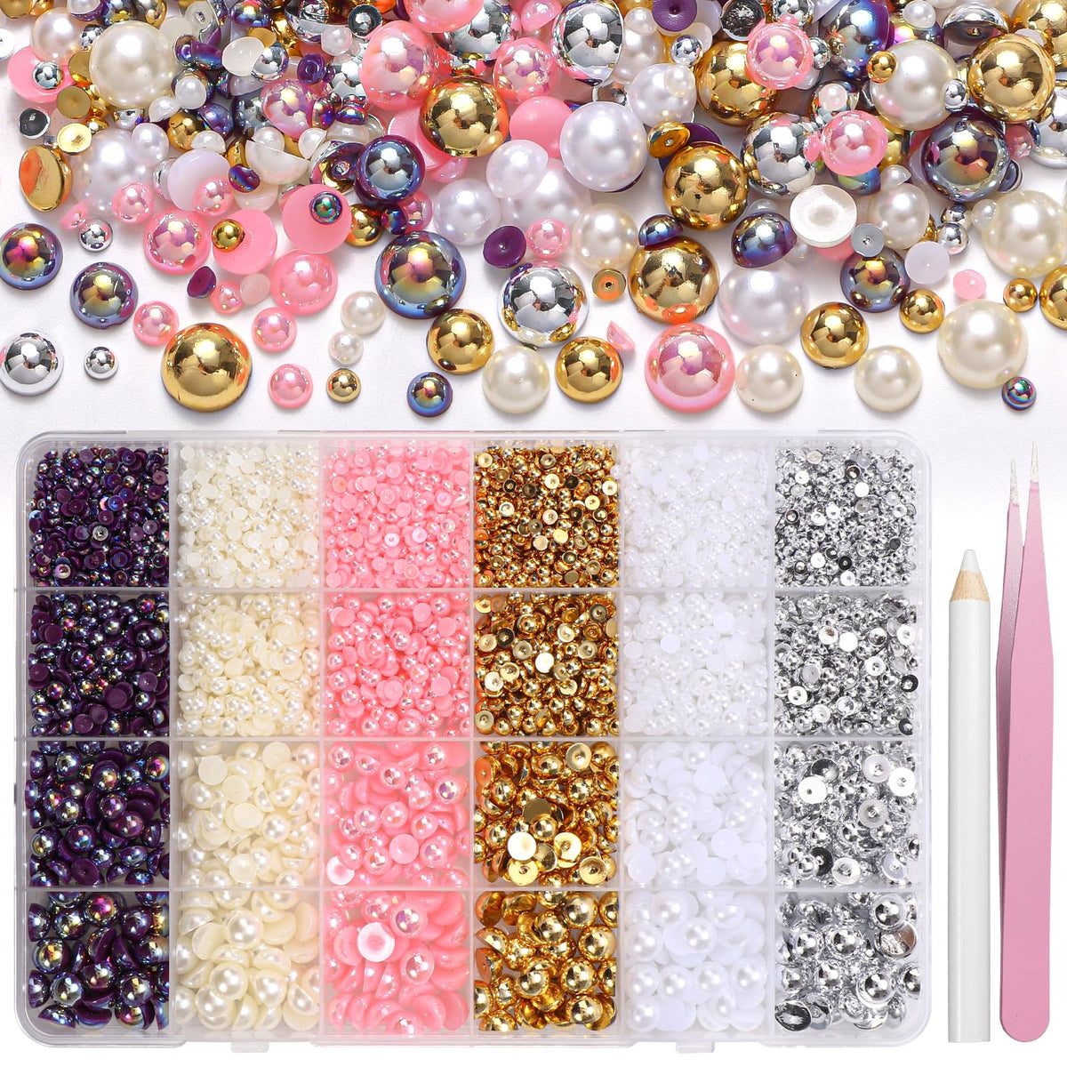 Tatiwoo front packaging showing 9000pcs mixed half pearls, perfect storage