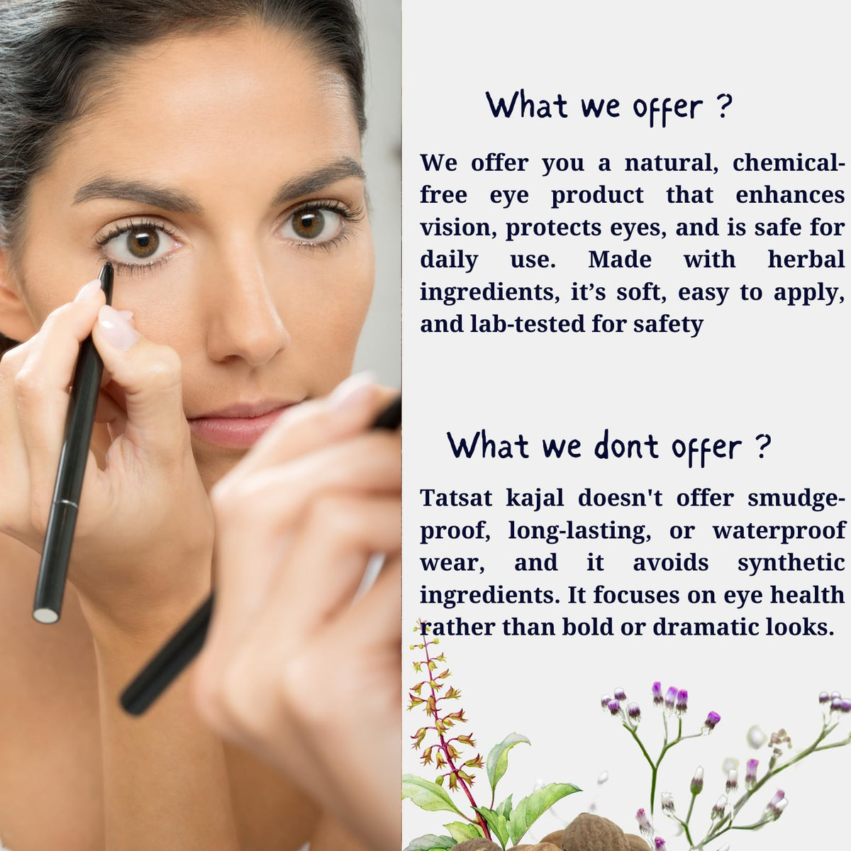TATSAT Triphala and Tulsi herbs used in kajal for soothing effect