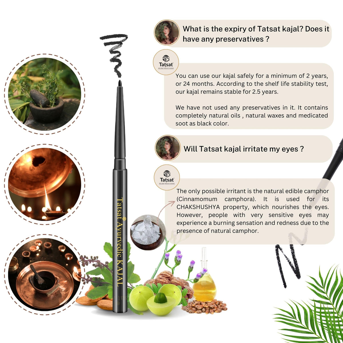 TATSAT open tube displaying creamy kajal texture for smooth glide