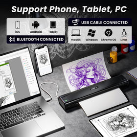 TATTMUSE printing a stencil directly onto transfer paper in a studio, efficient workflow