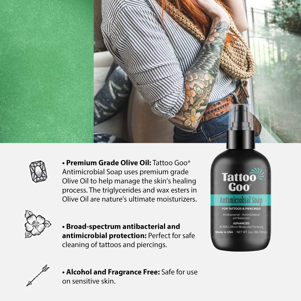 Tattoo Goo being applied to a forearm tattoo demonstrating safe aftercare routine