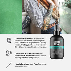 Tattoo Goo being applied to a forearm tattoo demonstrating safe aftercare routine