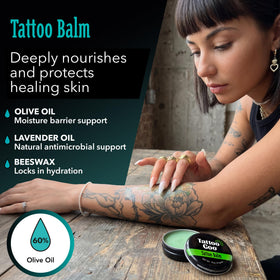 Tattoo Goo balm close-up with natural ingredients for soothing protection
