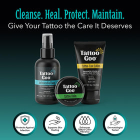 Tattoo Goo balm jar top view highlighting petroleum-free protective formula