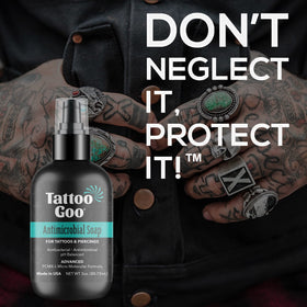 Tattoo Goo 3 oz bottle next to a coin for scale, ideal travel-friendly size