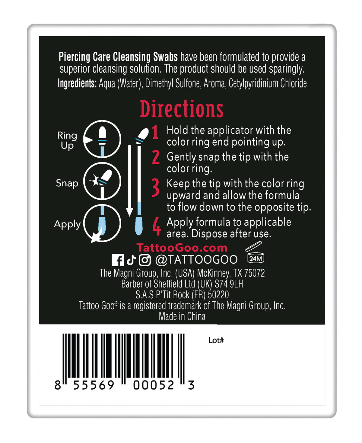 Tattoo Goo close-up of snap tip and reservoir demonstrating hands-free control
