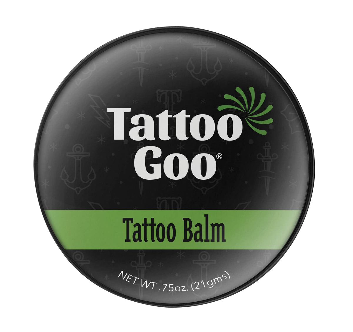 Tattoo Goo front packaging showing 0.75 oz balm for convenient travel and hydration