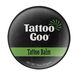 Tattoo Goo front packaging showing 0.75 oz balm for convenient travel and hydration